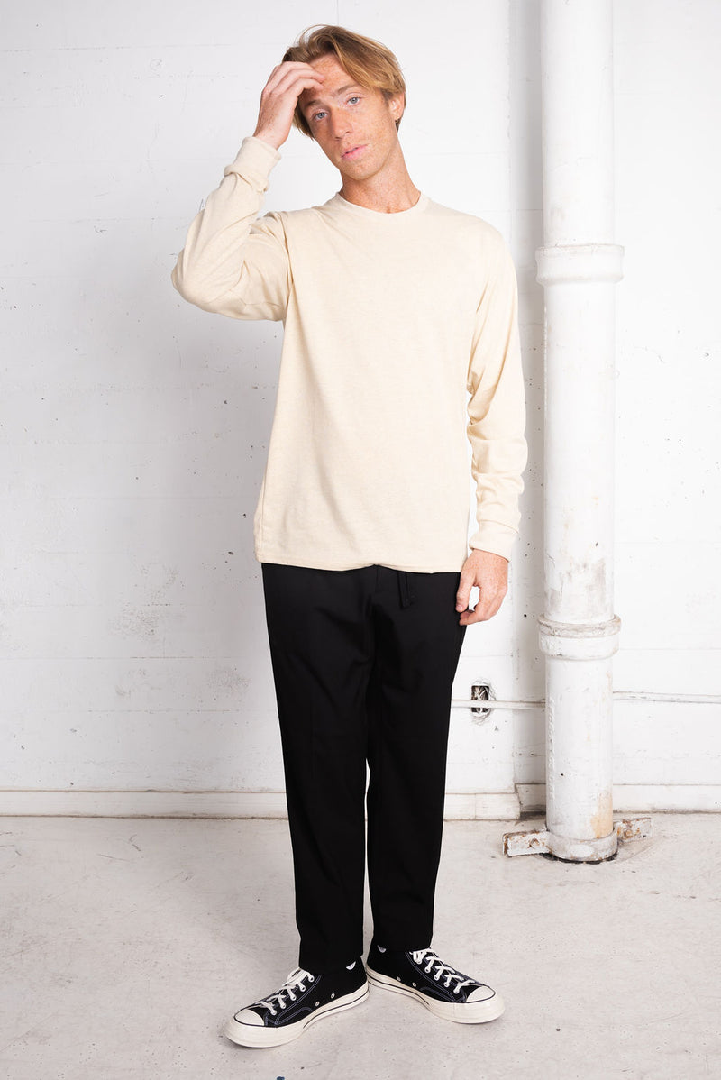Men's Basic Sustainable Recycled Polyester Upcycled Cotton Long Sleeve T-Shirt Cream