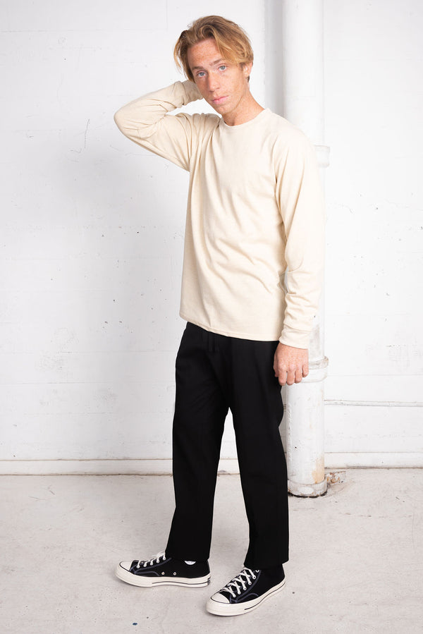 Men's Basic Sustainable Recycled Polyester Upcycled Cotton Long Sleeve T-Shirt Cream