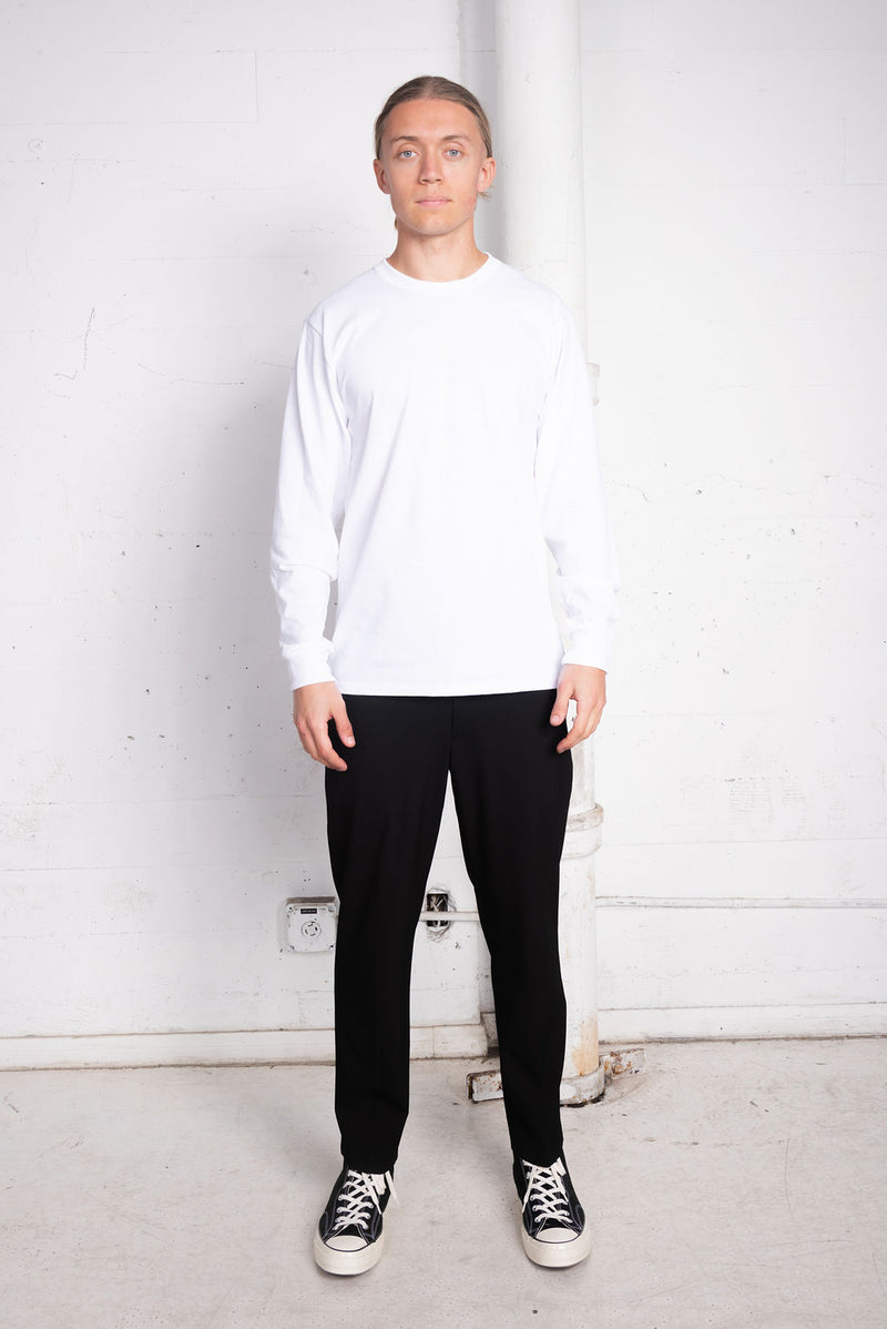 Men's Basic Sustainable Recycled Polyester Upcycled Cotton Long Sleeve T-Shirt White