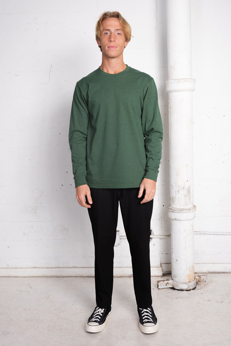 Men's Basic Sustainable Recycled Polyester Upcycled Cotton Long Sleeve T-Shirt Hunter Green