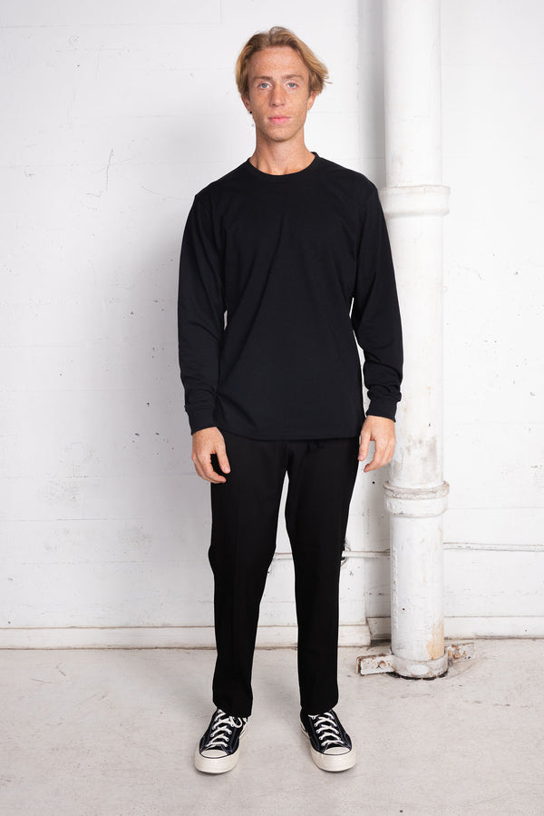 Men's Basic Sustainable Recycled Polyester Upcycled Cotton Long Sleeve T-Shirt Black