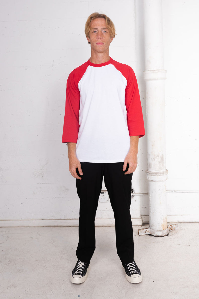 Men's Basic Sustainable Recycled Polyester Upcycled Cotton Raglan T-Shirt Red White