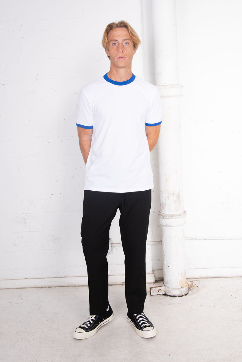 Men's Basic Sustainable Recycled Polyester Upcycled Cotton Ringer T-Shirt Royal White
