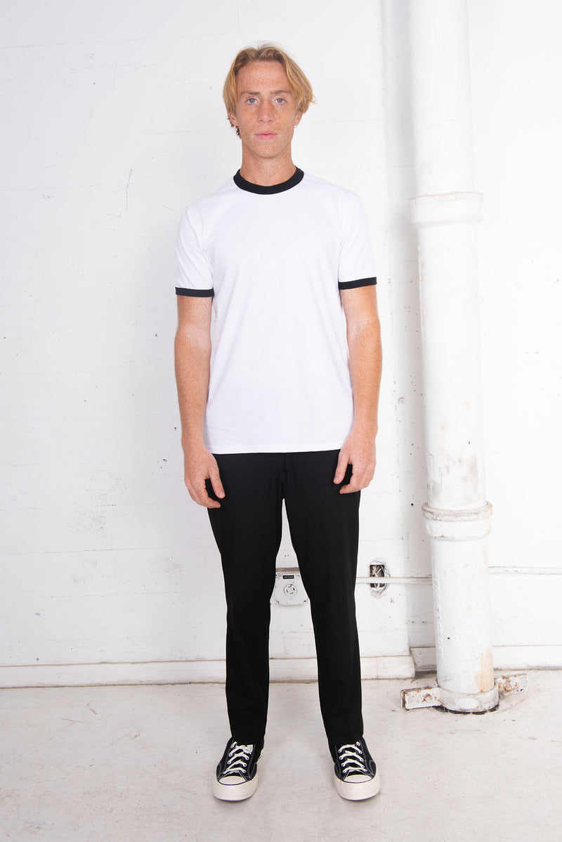 Men's Basic Sustainable Recycled Polyester Upcycled Cotton Ringer T-Shirt Black White