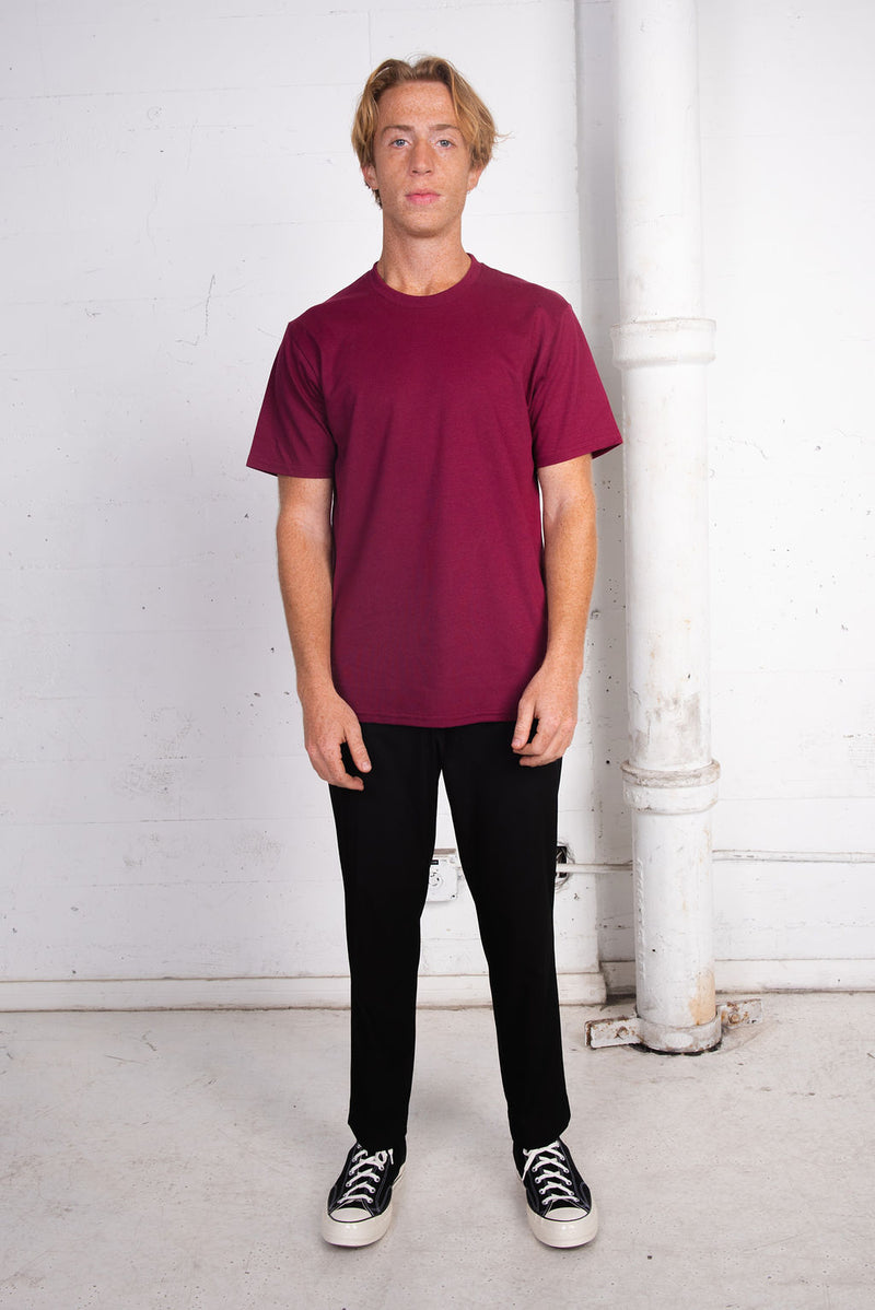 Men's Basic Sustainable Recycled Polyester Upcycled Cotton T-Shirt Burgundy
